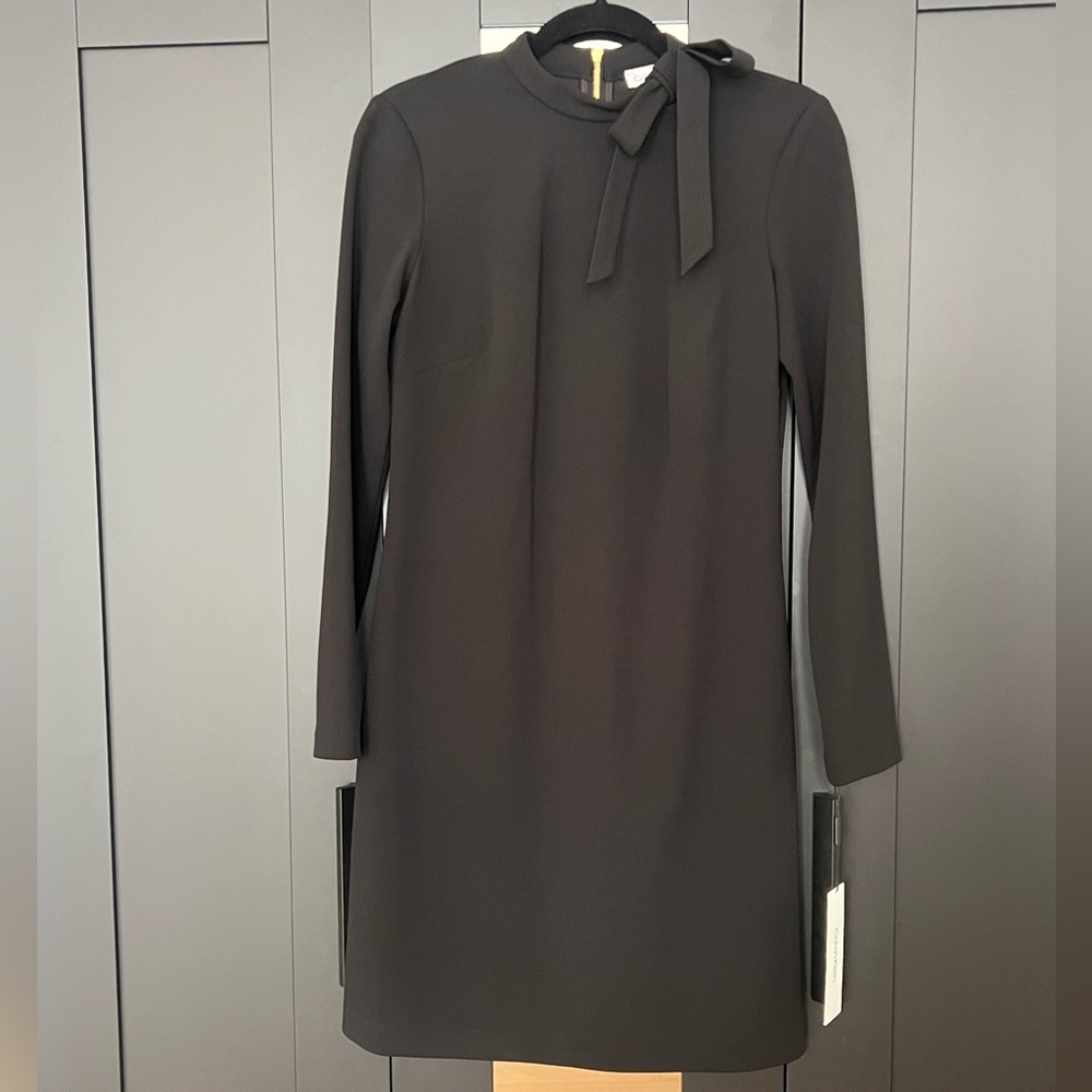 Calvin Klein Black Long Sleeve Dress with Bow Accent